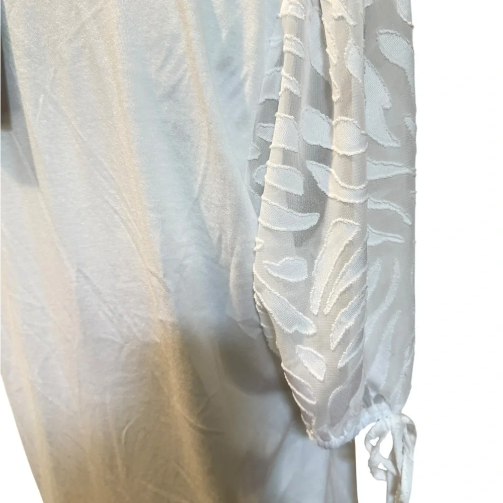 Michael Kors White V-Neck Blouse with Tie Sleeves